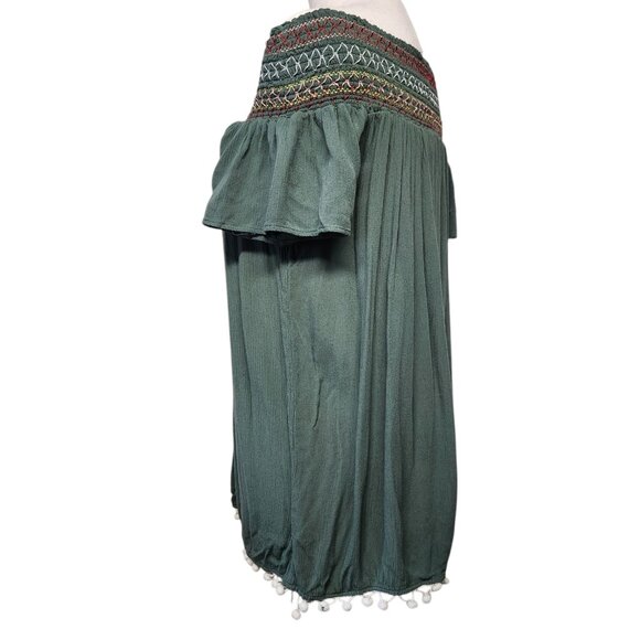 Francesca's Swim Size Small Off Shoulder Cover Up Peasant Top Green Embellished - Picture 5 of 7